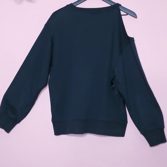 Grey Jason Wu Asymmetrical Oversized Cold Shoulder Satin Trim Sweatshirt - Picture 12 of 15